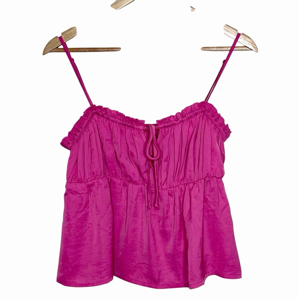 American Eagle Ruffled Babydoll Cami Tank Top Pink Womens M Coquette Fairy Y2K